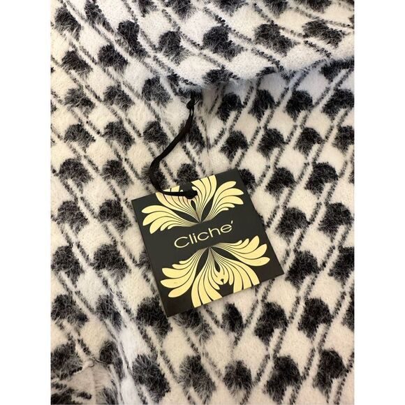 NWT, CLICHÉ Edgy Abstract Print wool blend Cardigan In Black/ivory size M - Picture 6 of 10